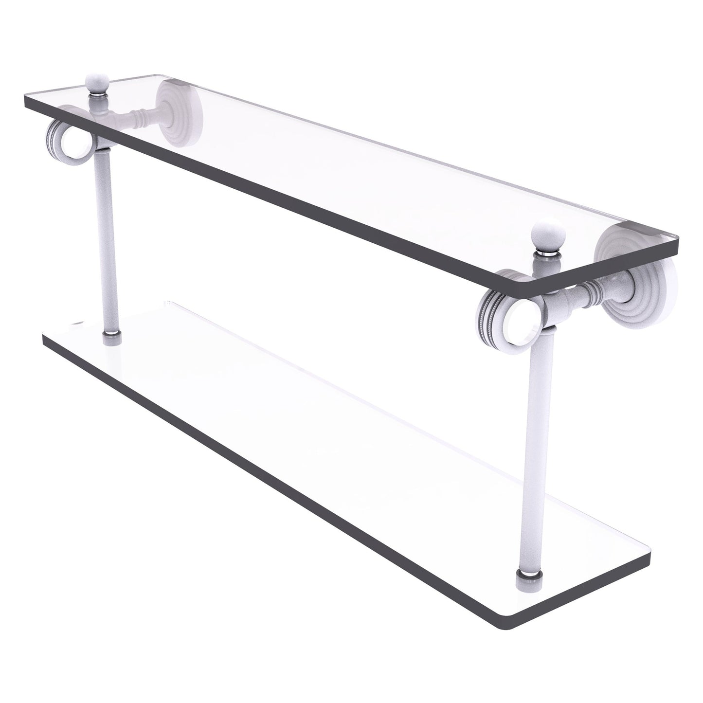 Allied Brass Pacific Grove 22" x 5.125" Matte White Solid Brass Two-Tiered Glass Shelf With Dotted Accents