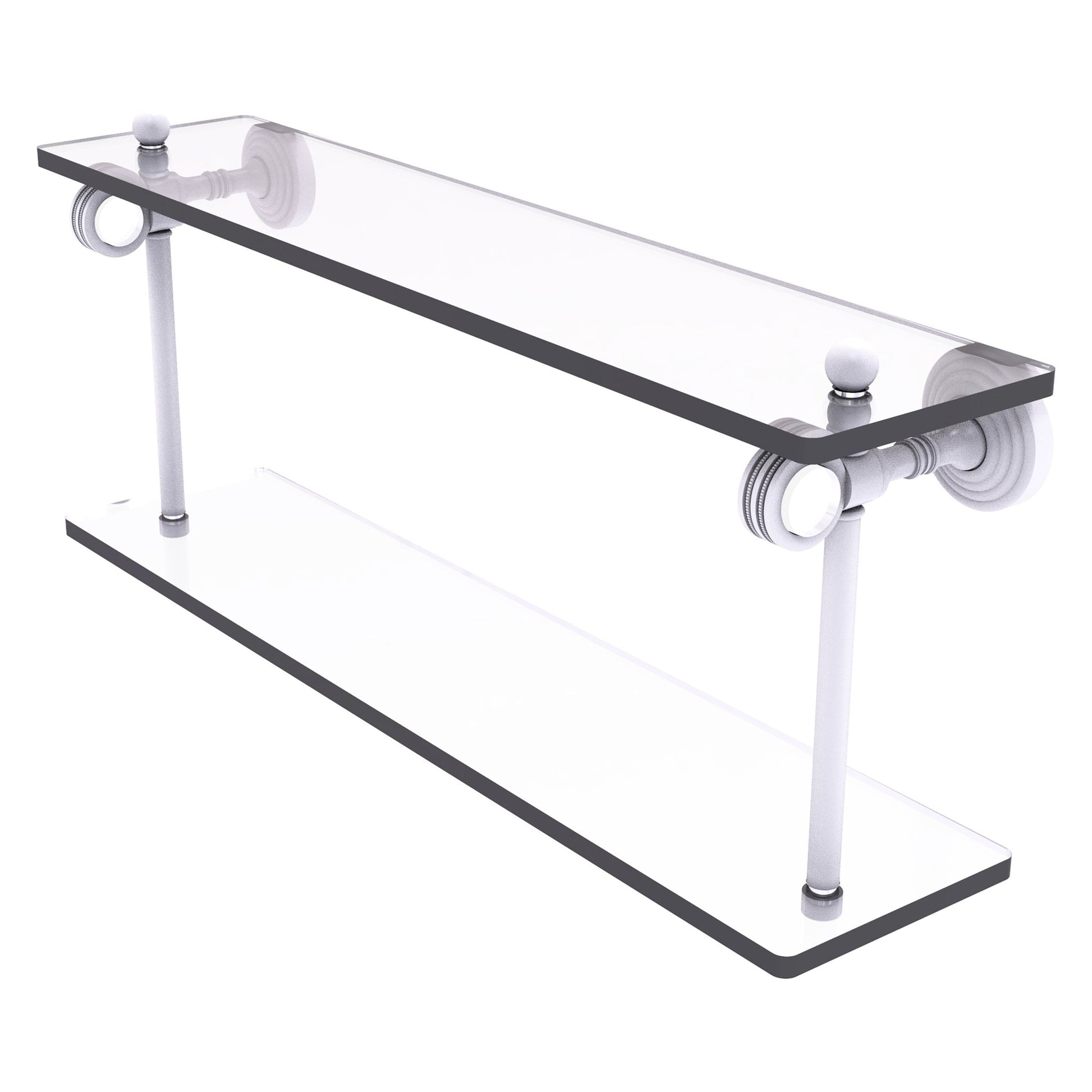 Allied Brass Pacific Grove 22" x 5.125" Matte White Solid Brass Two-Tiered Glass Shelf With Dotted Accents