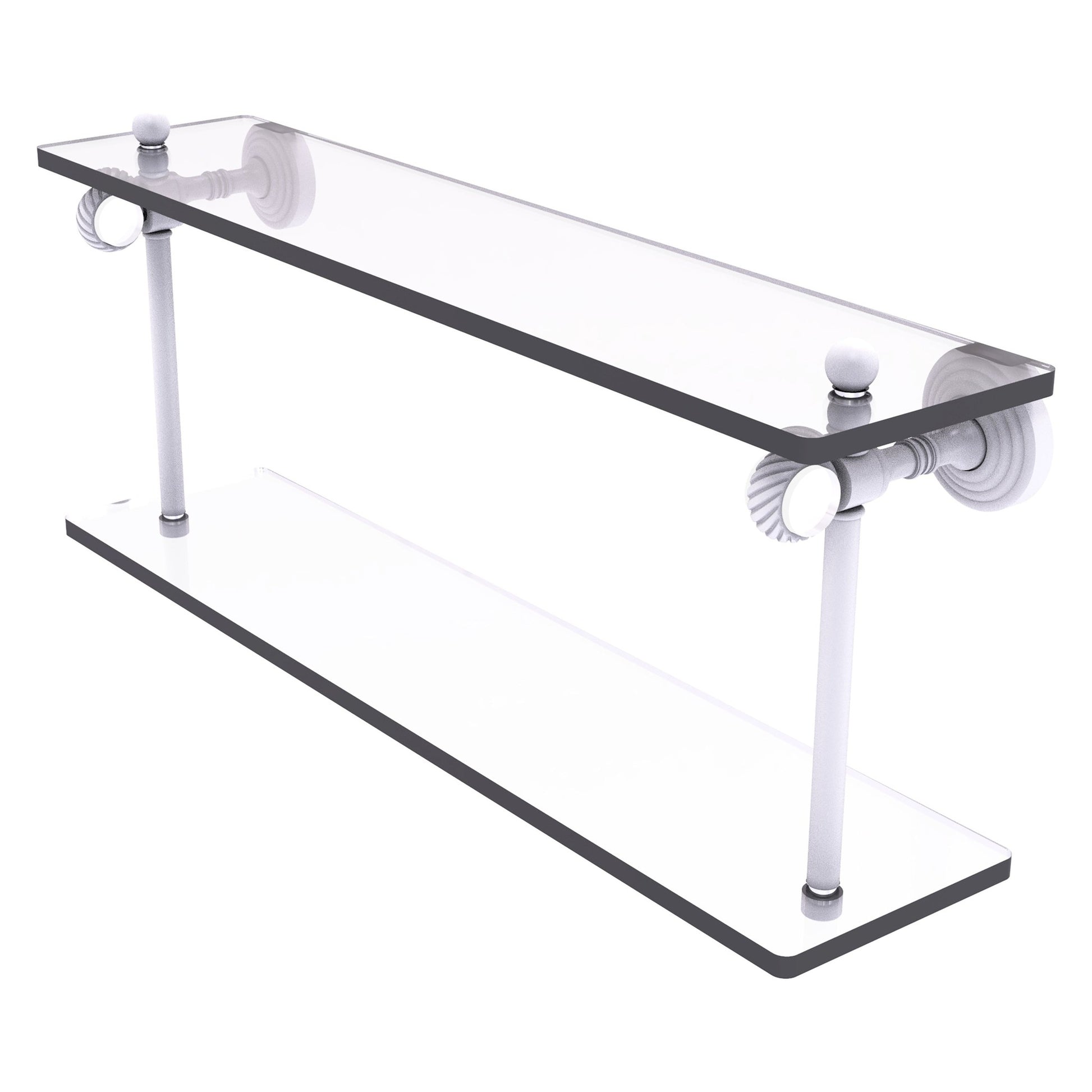 Allied Brass Pacific Grove 22" x 5.125" Matte White Solid Brass Two-Tiered Glass Shelf With Twisted Accents