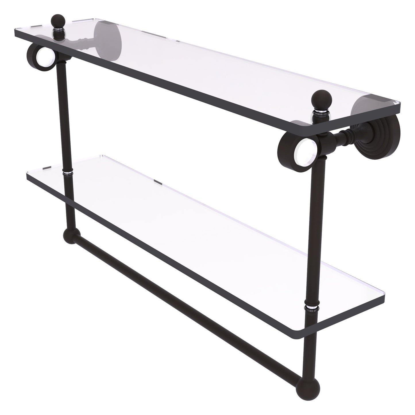 Allied Brass Pacific Grove 22" x 5.125" Oil Rubbed Bronze Solid Brass Double Glass Shelf With Towel Bar