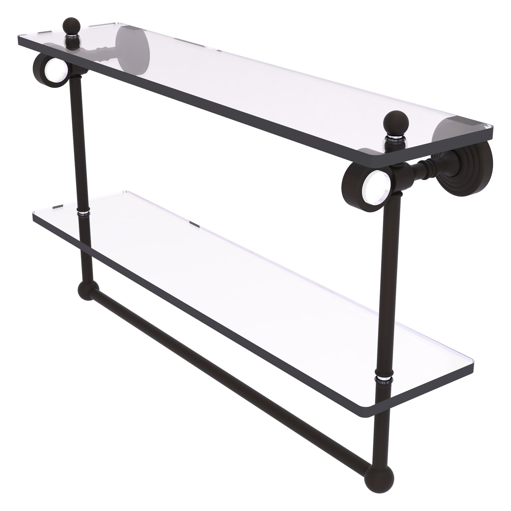 Allied Brass Pacific Grove 22" x 5.125" Oil Rubbed Bronze Solid Brass Double Glass Shelf With Towel Bar
