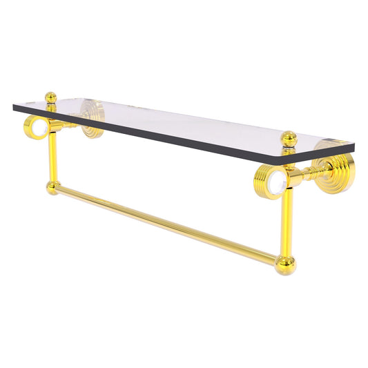 Allied Brass Pacific Grove 22" x 5.125" Polished Brass Solid Brass Glass Shelf With Towel Bar and Grooved Accents
