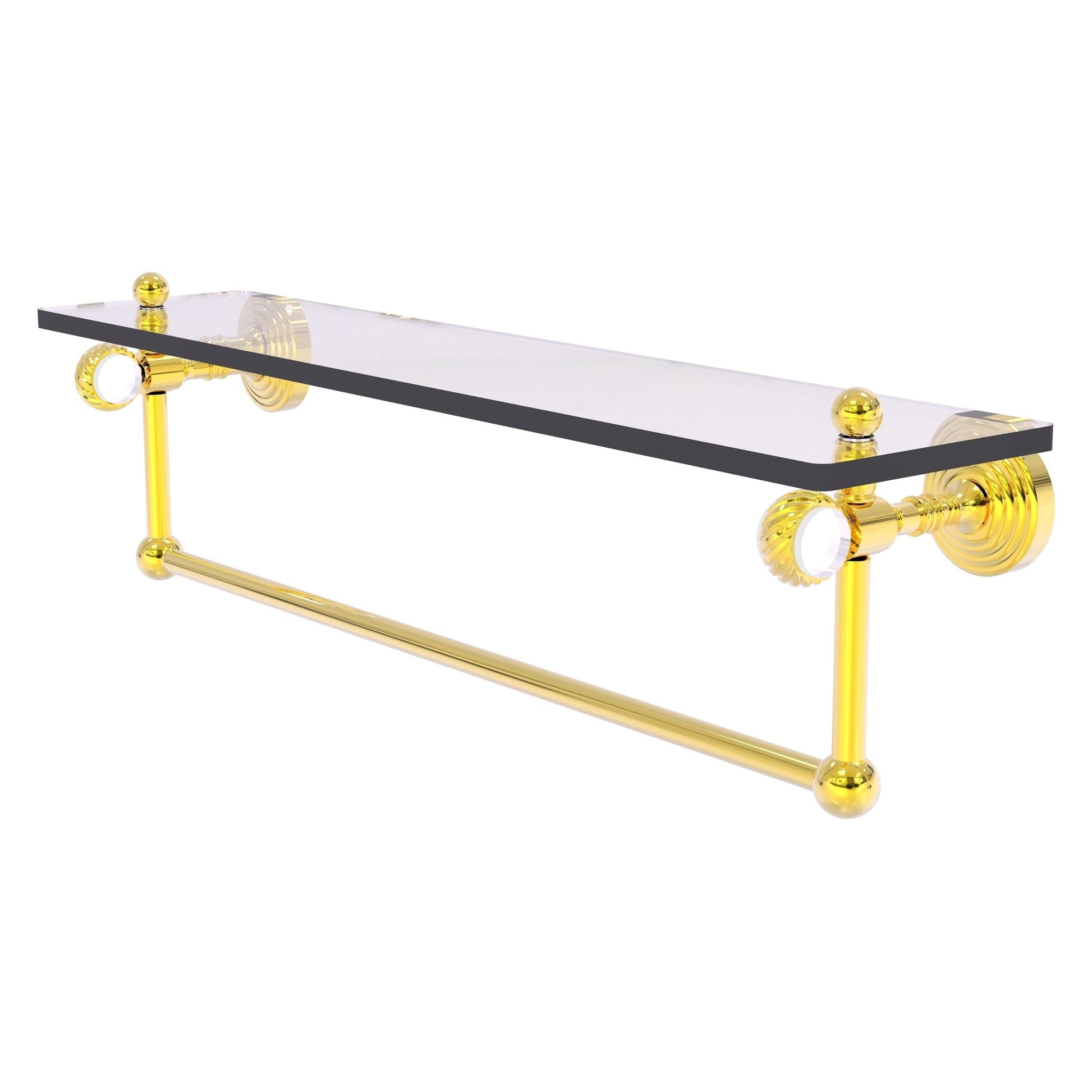 Allied Brass Pacific Grove 22" x 5.125" Polished Brass Solid Brass Glass Shelf With Towel Bar and Twisted Accents