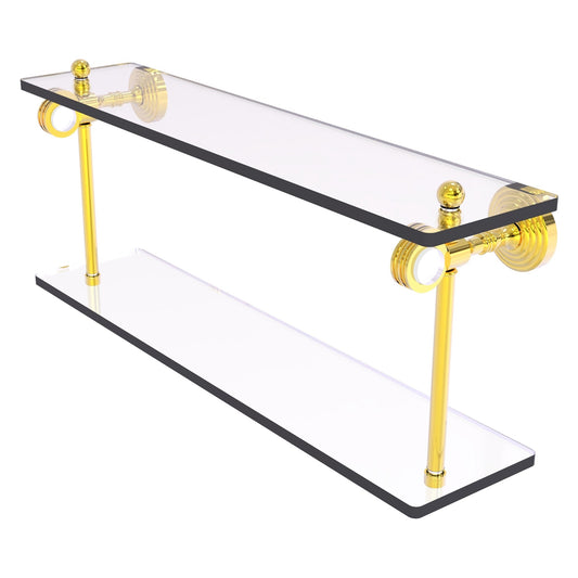 Allied Brass Pacific Grove 22" x 5.125" Polished Brass Solid Brass Two-Tiered Glass Shelf With Dotted Accents