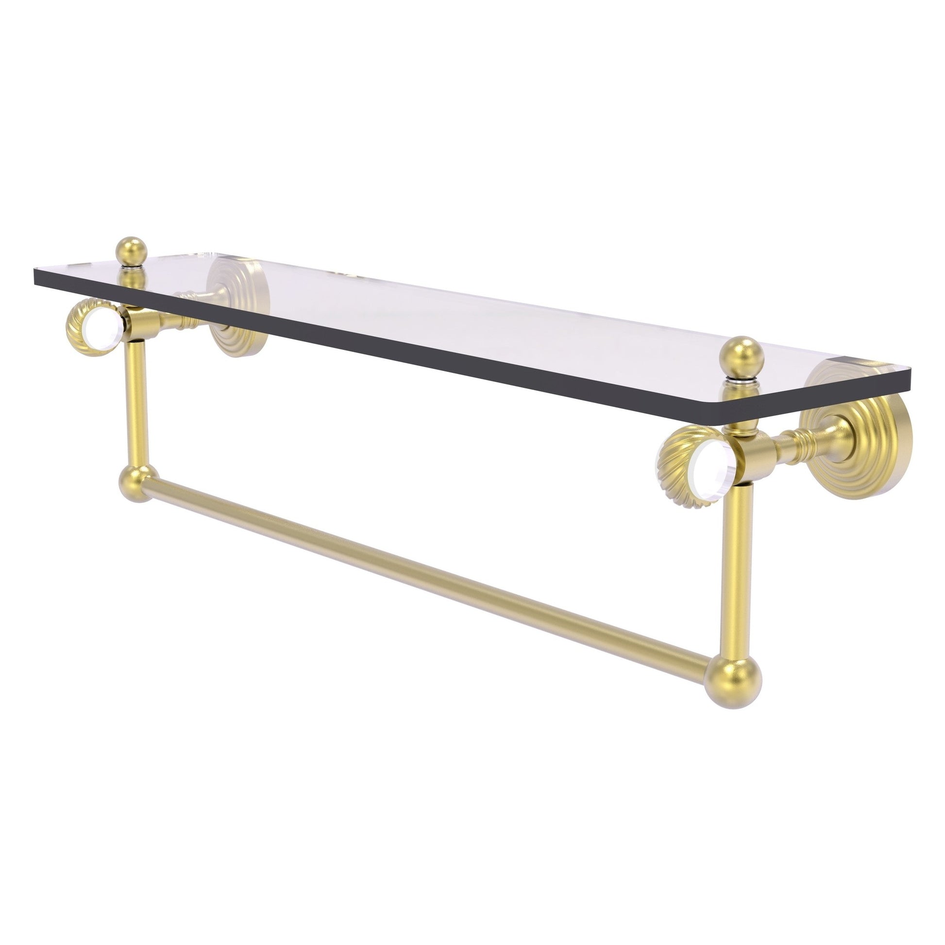 Allied Brass Pacific Grove 22" x 5.125" Satin Brass Solid Brass Glass Shelf With Towel Bar and Twisted Accents