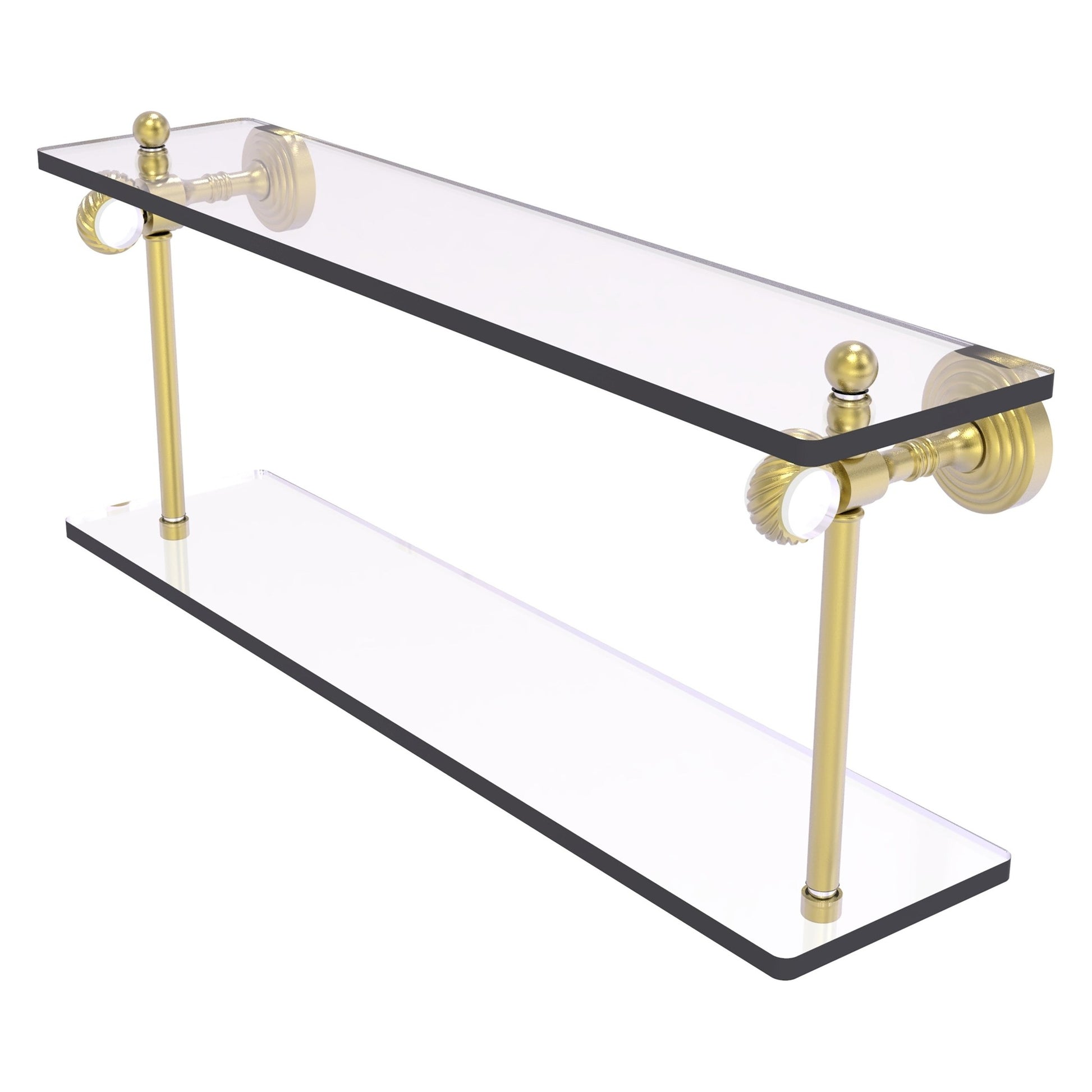 Allied Brass Pacific Grove 22" x 5.125" Satin Brass Solid Brass Two-Tiered Glass Shelf With Twisted Accents