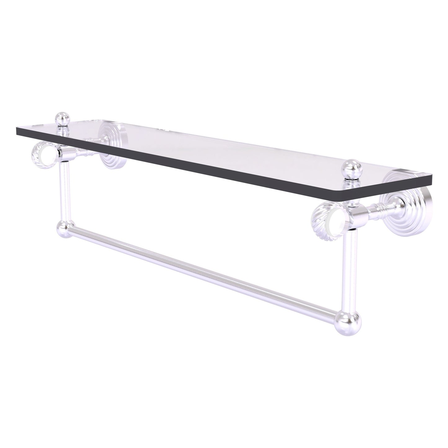 Allied Brass Pacific Grove 22" x 5.125" Satin Chrome Solid Brass Glass Shelf With Towel Bar and Twisted Accents