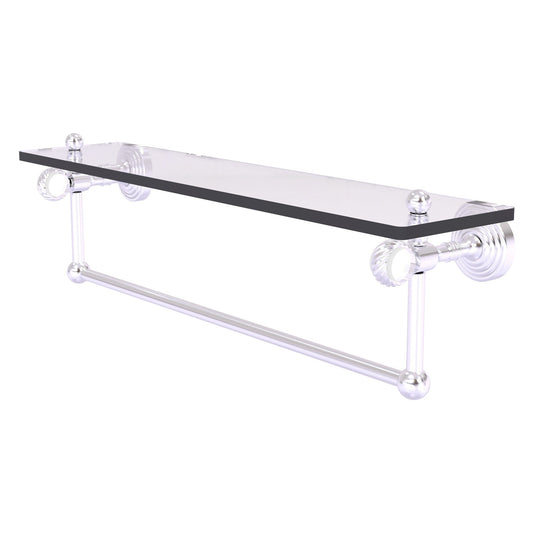 Allied Brass Pacific Grove 22" x 5.125" Satin Chrome Solid Brass Glass Shelf With Towel Bar and Twisted Accents