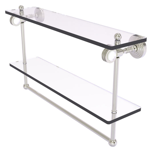 Allied Brass Pacific Grove 22" x 5.125" Satin Nickel Solid Brass Double Glass Shelf With Towel Bar and Dotted Accents