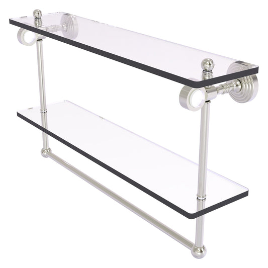 Allied Brass Pacific Grove 22" x 5.125" Satin Nickel Solid Brass Double Glass Shelf With Towel Bar
