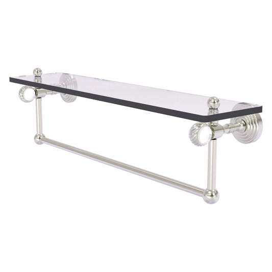 Allied Brass Pacific Grove 22" x 5.125" Satin Nickel Solid Brass Glass Shelf With Towel Bar and Twisted Accents