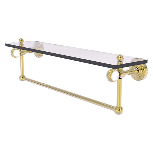 Allied Brass Pacific Grove 22" x 5.125" Unlacquered Brass Solid Brass Glass Shelf With Towel Bar and Twisted Accents