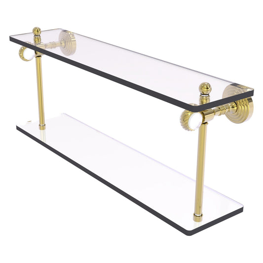 Allied Brass Pacific Grove 22" x 5.125" Unlacquered Brass Solid Brass Two-Tiered Glass Shelf With Twisted Accents