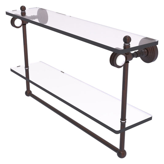 Allied Brass Pacific Grove 22" x 5.125" Venetian Bronze Solid Brass Double Glass Shelf With Towel Bar and Dotted Accents