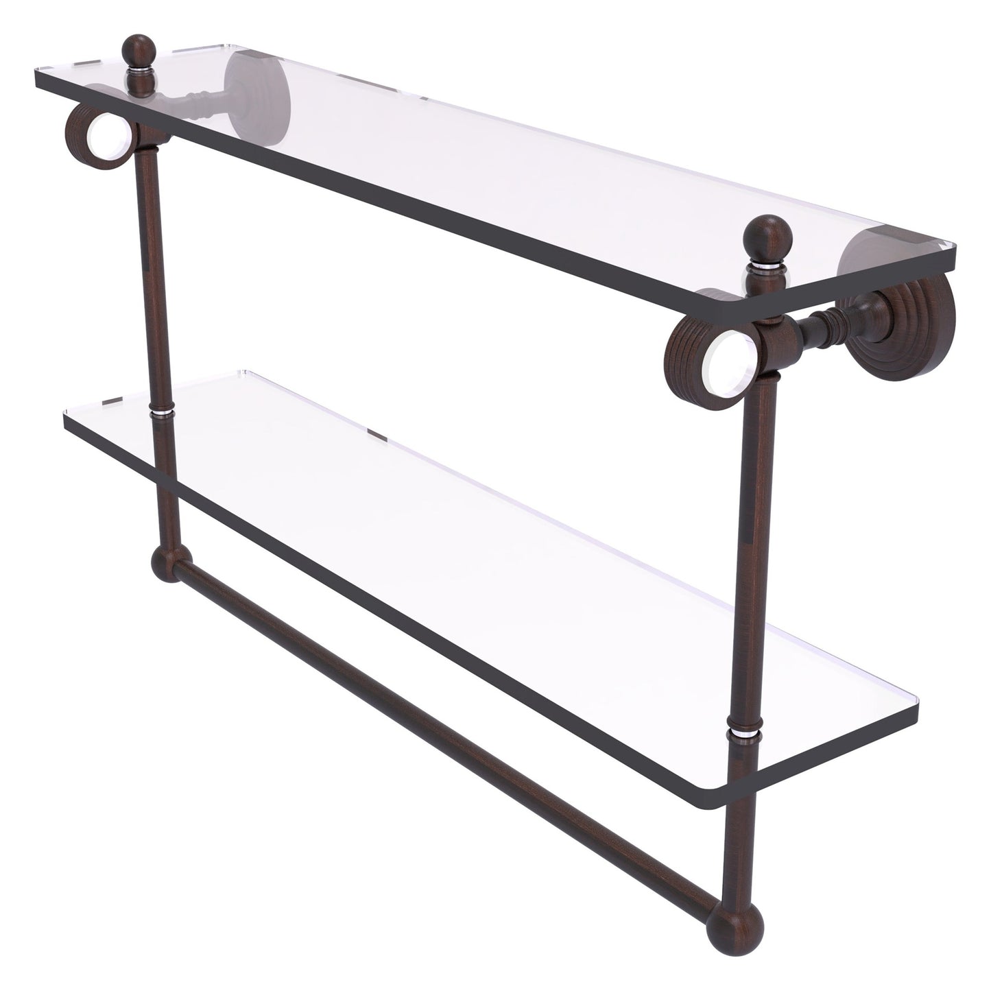 Allied Brass Pacific Grove 22" x 5.125" Venetian Bronze Solid Brass Double Glass Shelf With Towel Bar and Grooved Accents
