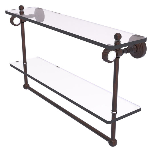 Allied Brass Pacific Grove 22" x 5.125" Venetian Bronze Solid Brass Double Glass Shelf With Towel Bar and Grooved Accents