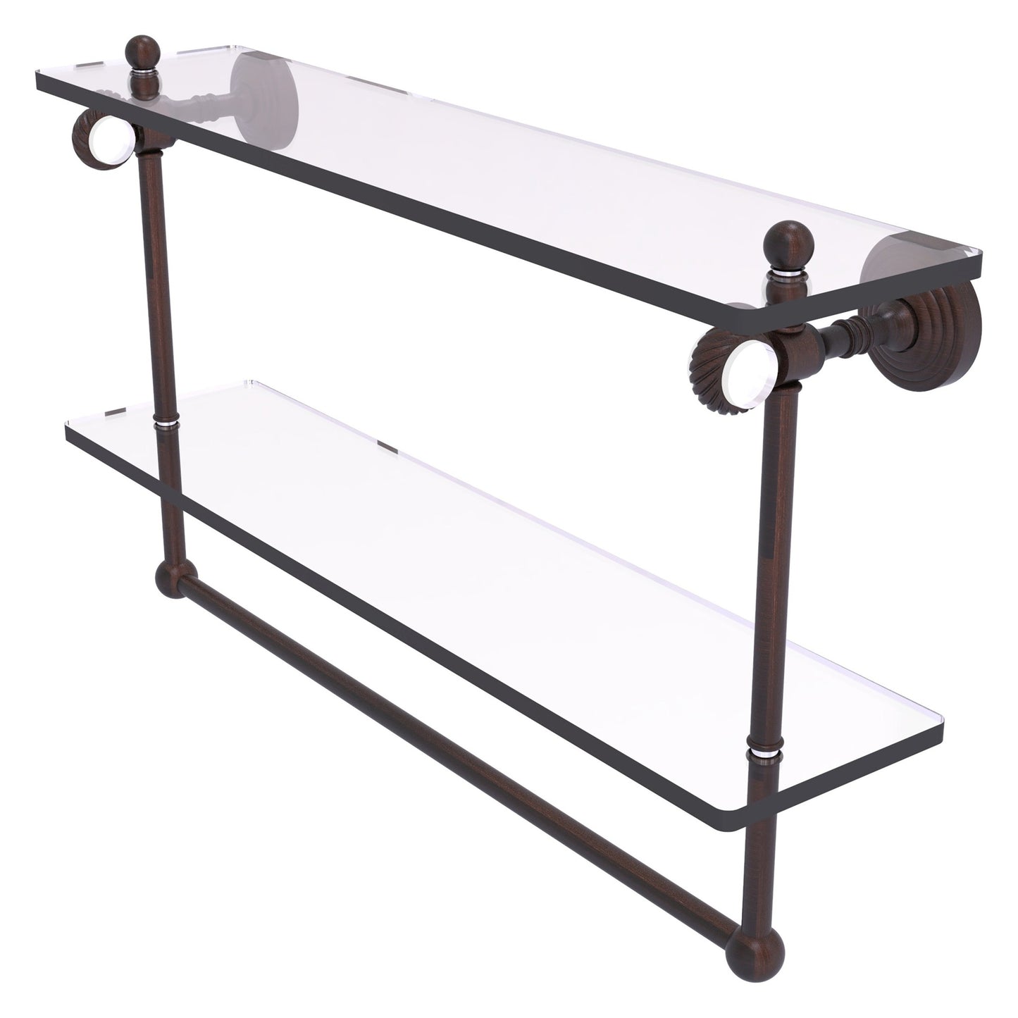 Allied Brass Pacific Grove 22" x 5.125" Venetian Bronze Solid Brass Double Glass Shelf With Towel Bar and Twisted Accents