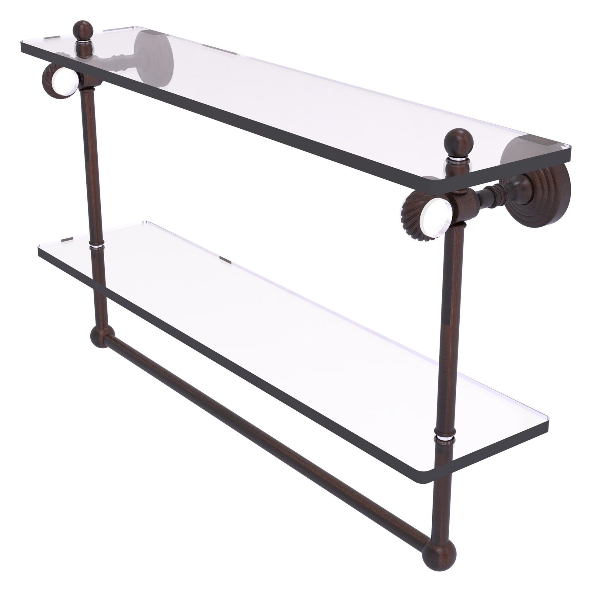 Allied Brass Pacific Grove 22" x 5.125" Venetian Bronze Solid Brass Double Glass Shelf With Towel Bar and Twisted Accents