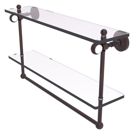 Allied Brass Pacific Grove 22" x 5.125" Venetian Bronze Solid Brass Double Glass Shelf With Towel Bar and Twisted Accents