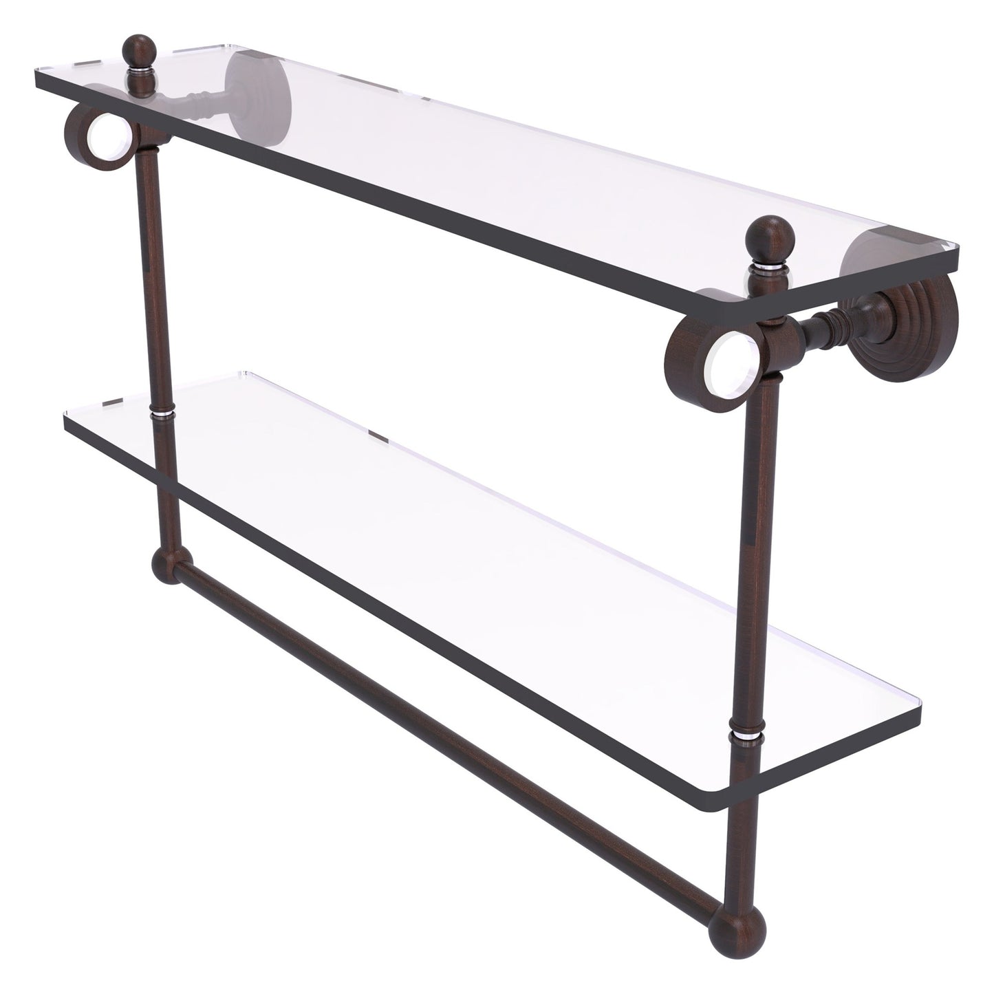 Allied Brass Pacific Grove 22" x 5.125" Venetian Bronze Solid Brass Double Glass Shelf With Towel Bar
