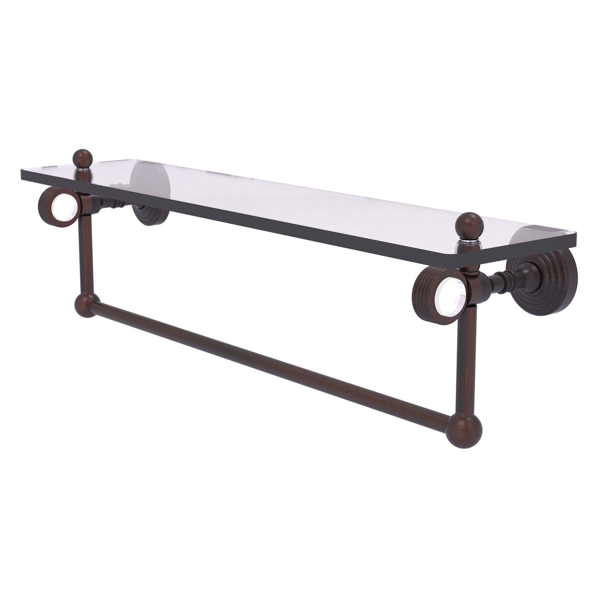Allied Brass Pacific Grove 22" x 5.125" Venetian Bronze Solid Brass Glass Shelf With Towel Bar and Grooved Accents