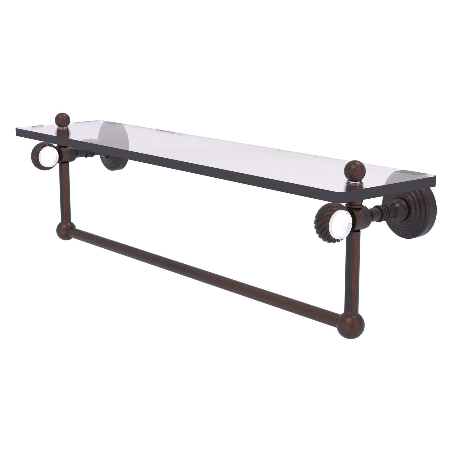 Allied Brass Pacific Grove 22" x 5.125" Venetian Bronze Solid Brass Glass Shelf With Towel Bar and Twisted Accents