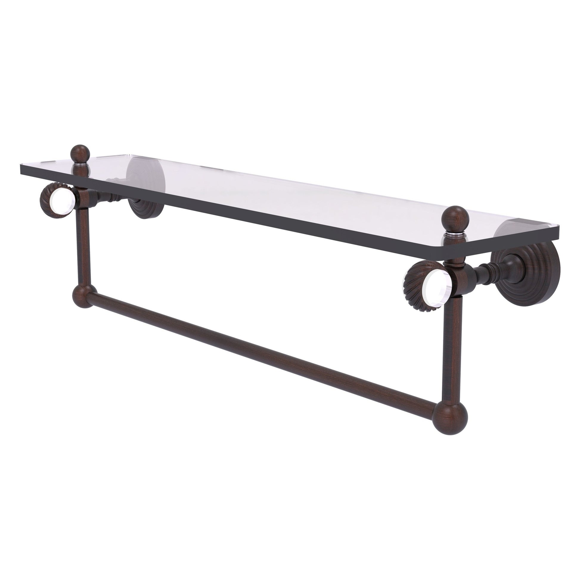 Allied Brass Pacific Grove 22" x 5.125" Venetian Bronze Solid Brass Glass Shelf With Towel Bar and Twisted Accents
