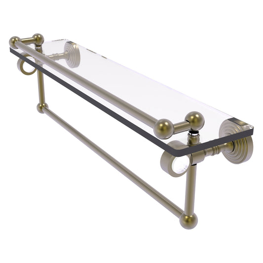Allied Brass Pacific Grove 22" x 5.5" Antique Brass Solid Brass Glass Shelf With Gallery Rail and Towel Bar