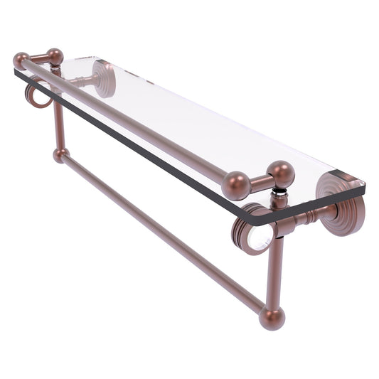 Allied Brass Pacific Grove 22" x 5.5" Antique Copper Solid Brass Gallery Glass Shelf With Towel Bar and Dotted Accents