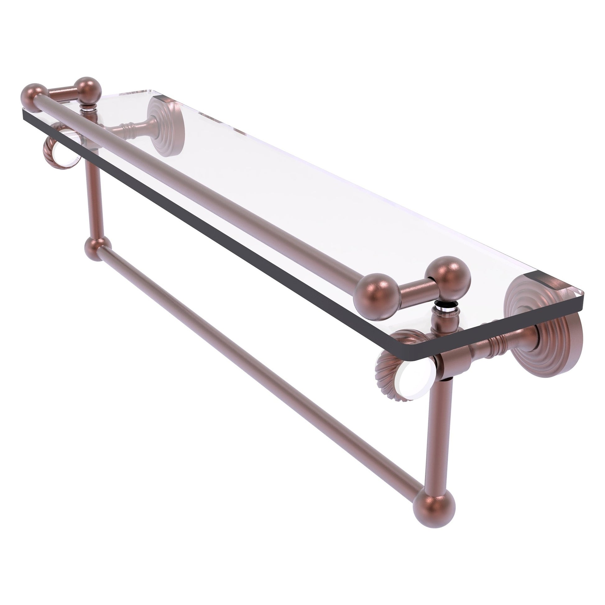 Allied Brass Pacific Grove 22" x 5.5" Antique Copper Solid Brass Gallery Glass Shelf With Towel Bar and Twisted Accents