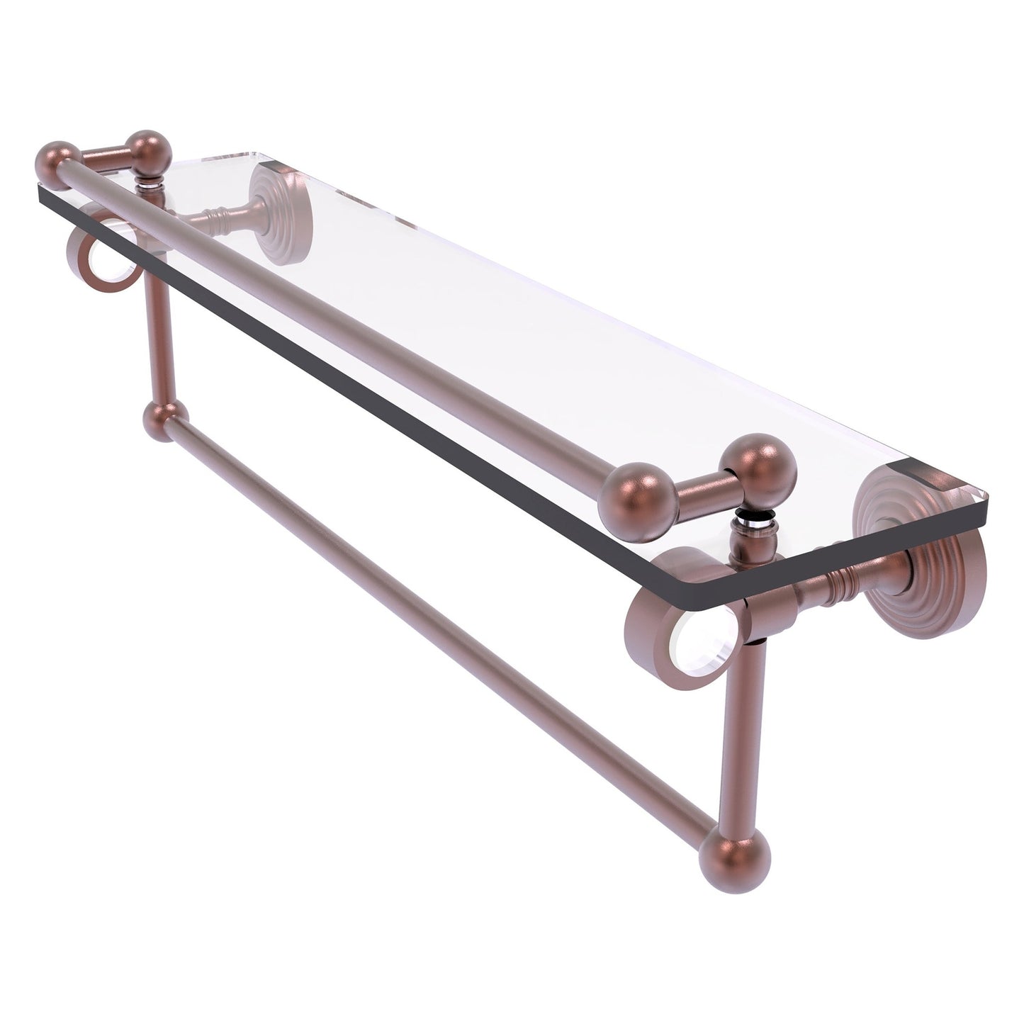 Allied Brass Pacific Grove 22" x 5.5" Antique Copper Solid Brass Glass Shelf With Gallery Rail and Towel Bar