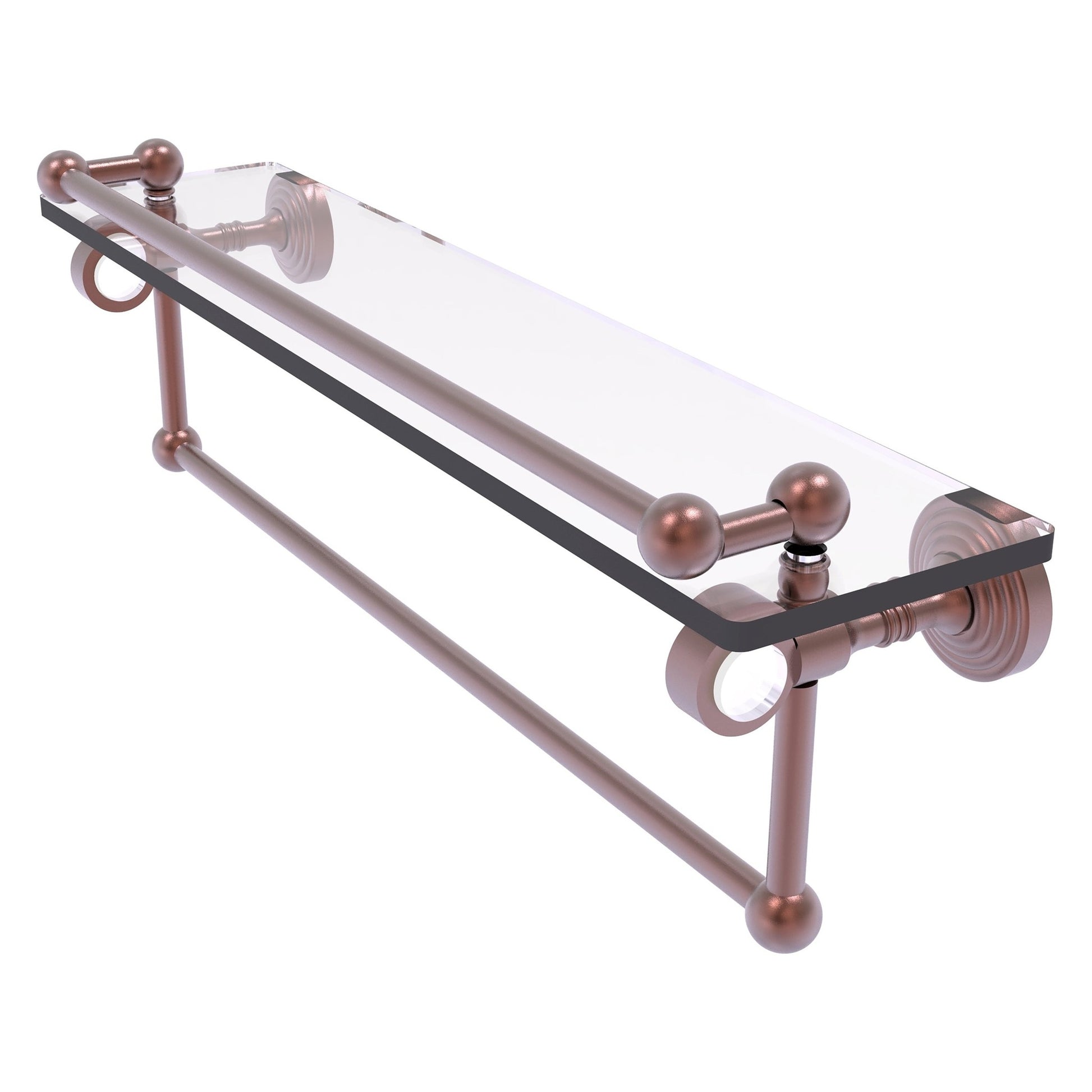 Allied Brass Pacific Grove 22" x 5.5" Antique Copper Solid Brass Glass Shelf With Gallery Rail and Towel Bar