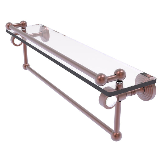 Allied Brass Pacific Grove 22" x 5.5" Antique Copper Solid Brass Glass Shelf With Gallery Rail and Towel Bar