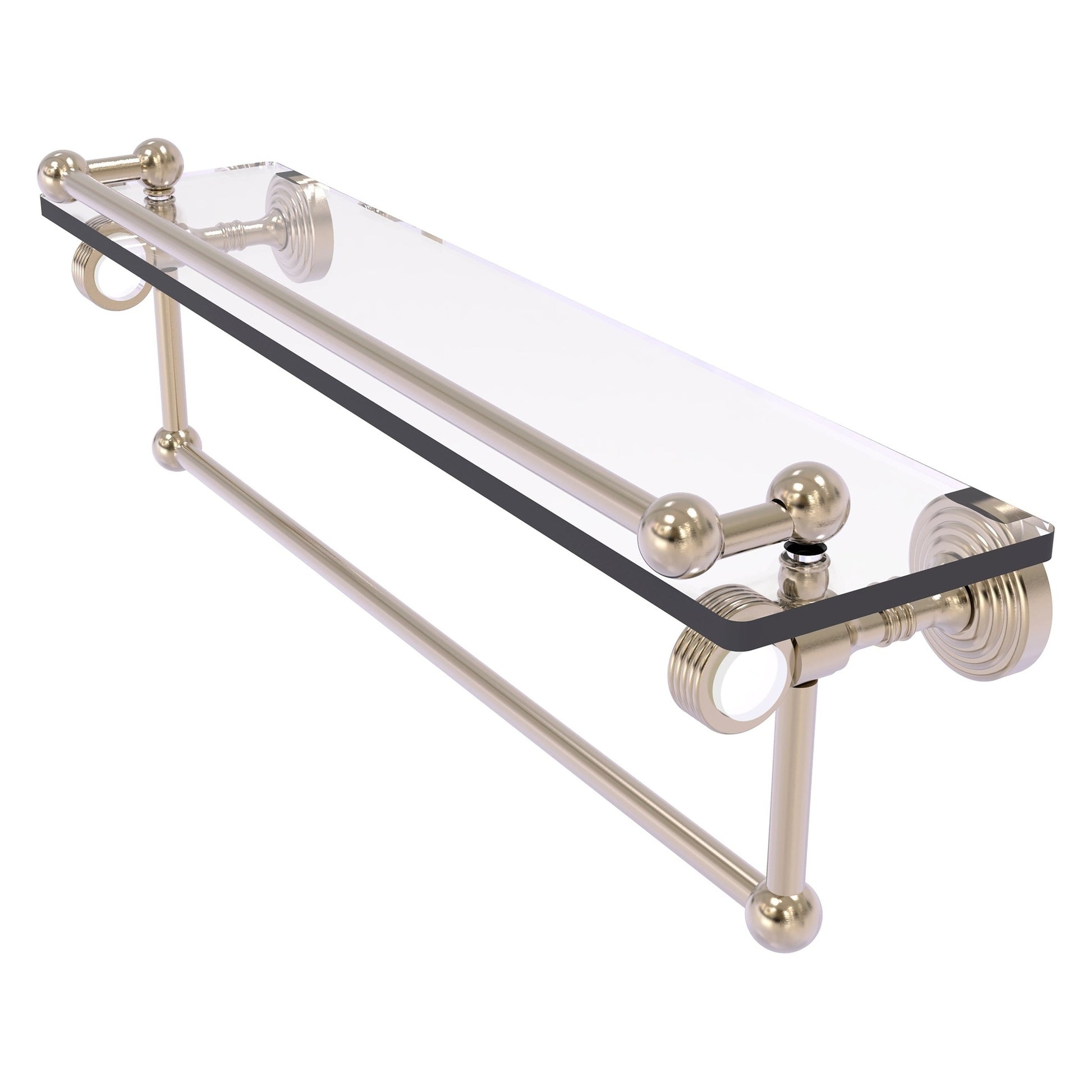 Allied Brass Pacific Grove 22" x 5.5" Antique Pewter Solid Brass Gallery Glass Shelf With Towel Bar and Grooved Accents