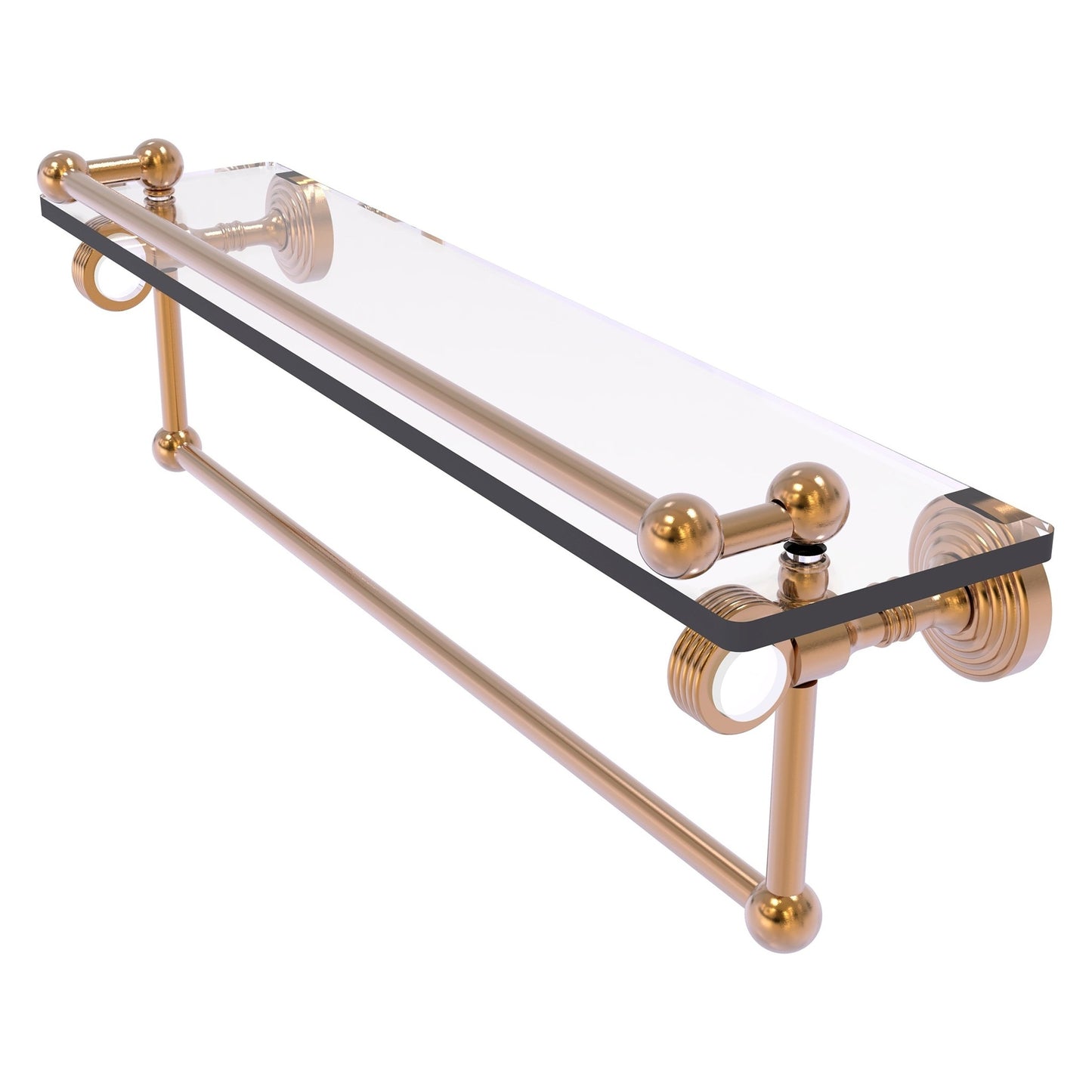 Allied Brass Pacific Grove 22" x 5.5" Brushed Bronze Solid Brass Gallery Glass Shelf With Towel Bar and Grooved Accents