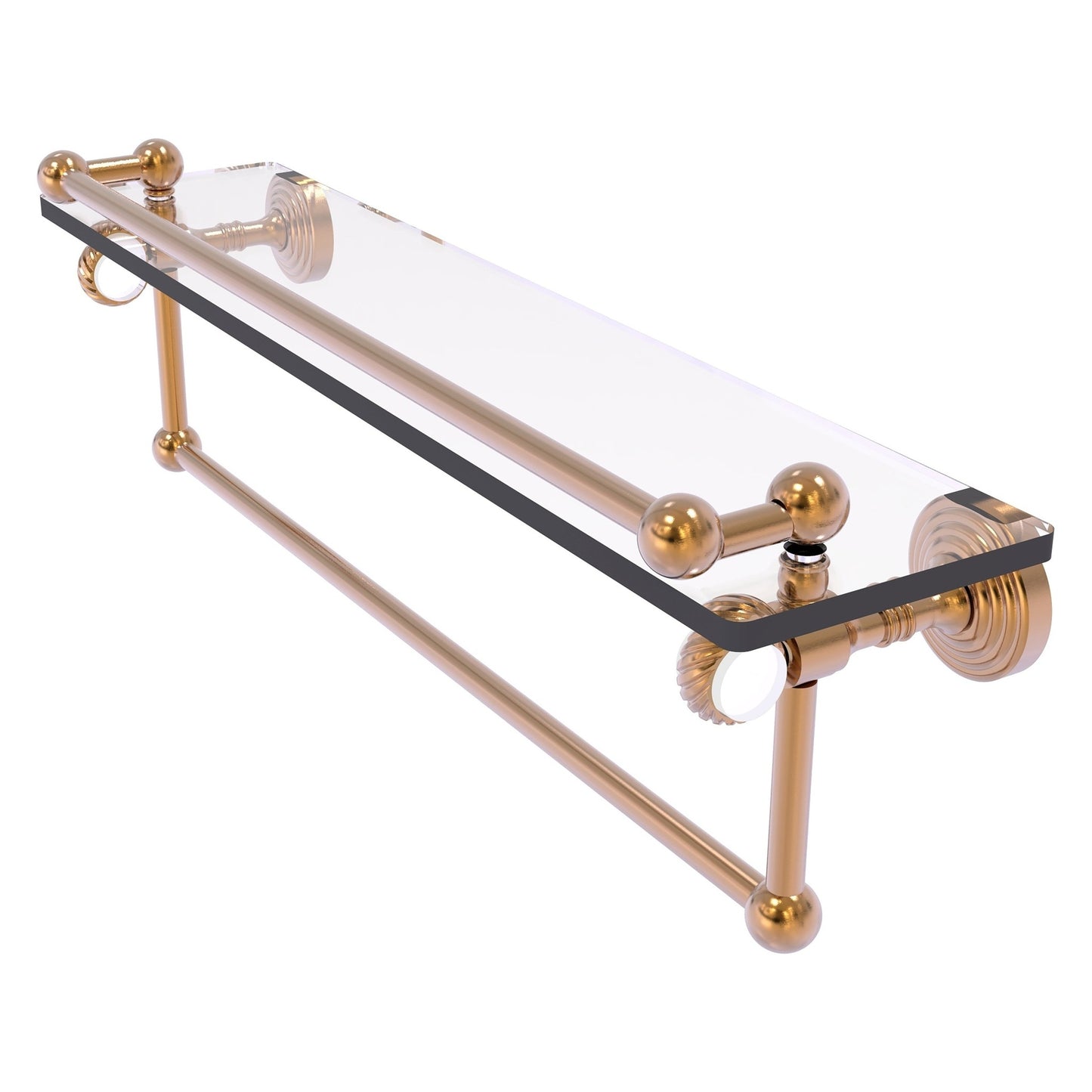 Allied Brass Pacific Grove 22" x 5.5" Brushed Bronze Solid Brass Gallery Glass Shelf With Towel Bar and Twisted Accents
