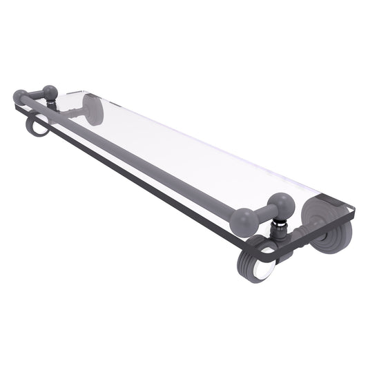 Allied Brass Pacific Grove 22" x 5.5" Matte Gray Solid Brass Gallery Glass Shelf With Grooved Accents