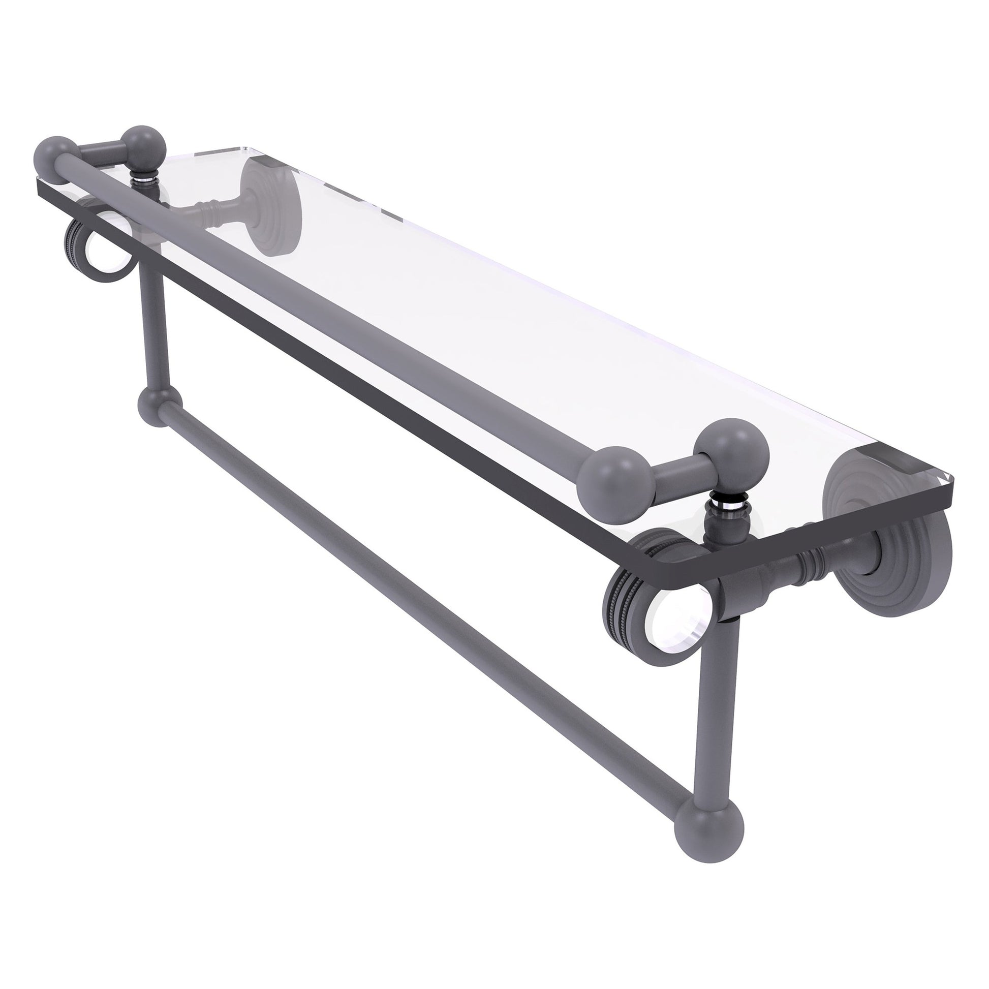 Allied Brass Pacific Grove 22" x 5.5" Matte Gray Solid Brass Gallery Glass Shelf With Towel Bar and Dotted Accents