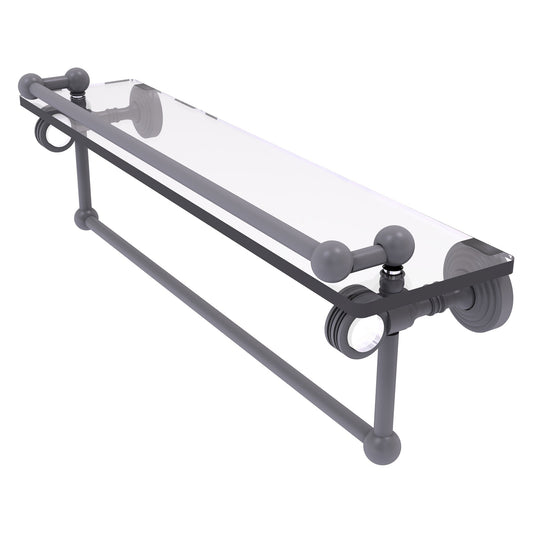 Allied Brass Pacific Grove 22" x 5.5" Matte Gray Solid Brass Gallery Glass Shelf With Towel Bar and Dotted Accents