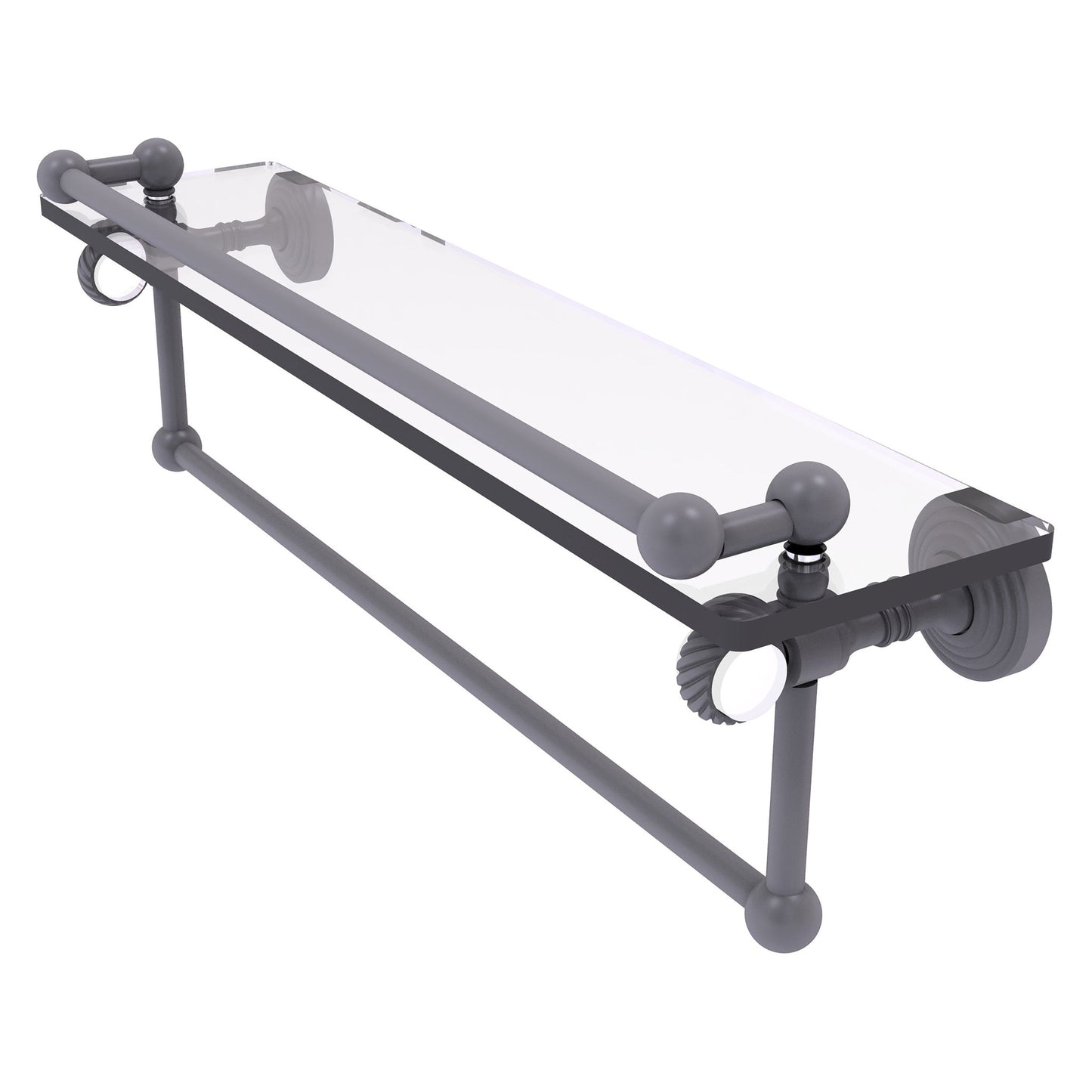 Allied Brass Pacific Grove 22" x 5.5" Matte Gray Solid Brass Gallery Glass Shelf With Towel Bar and Twisted Accents