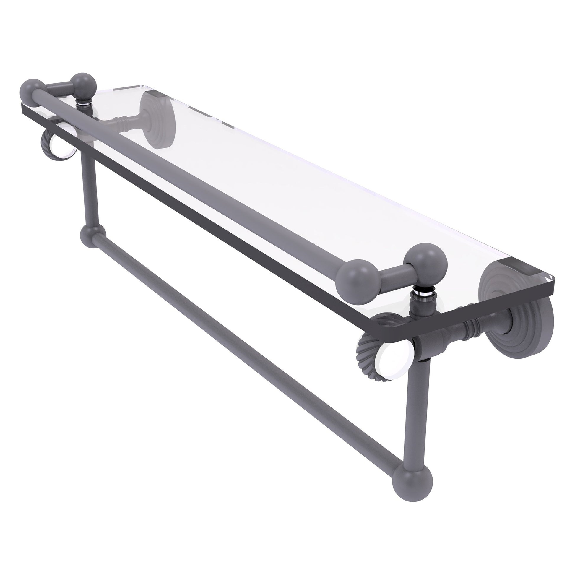 Allied Brass Pacific Grove 22" x 5.5" Matte Gray Solid Brass Gallery Glass Shelf With Towel Bar and Twisted Accents