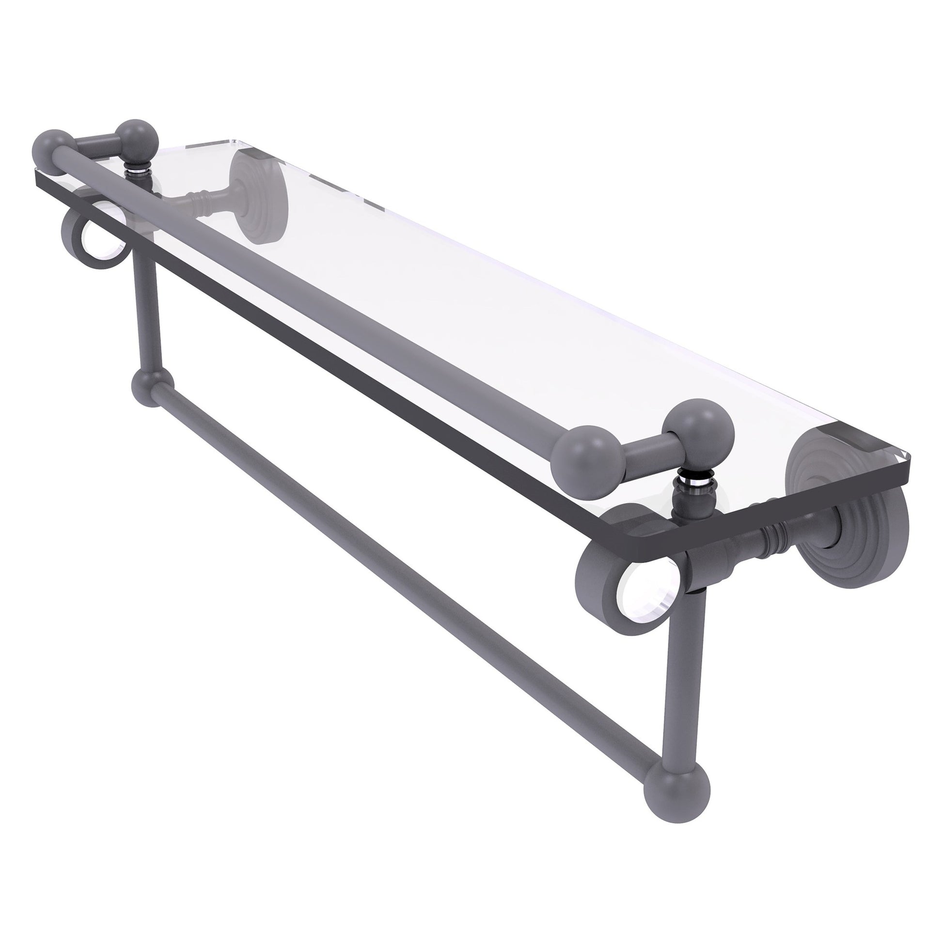 Allied Brass Pacific Grove 22" x 5.5" Matte Gray Solid Brass Glass Shelf With Gallery Rail and Towel Bar