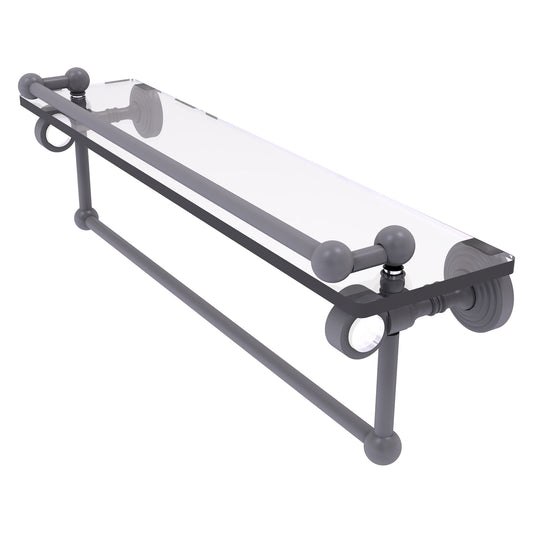 Allied Brass Pacific Grove 22" x 5.5" Matte Gray Solid Brass Glass Shelf With Gallery Rail and Towel Bar
