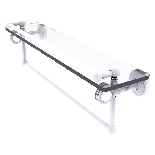 Allied Brass Pacific Grove 22" x 5.5" Matte White Solid Brass Gallery Glass Shelf With Towel Bar and Dotted Accents