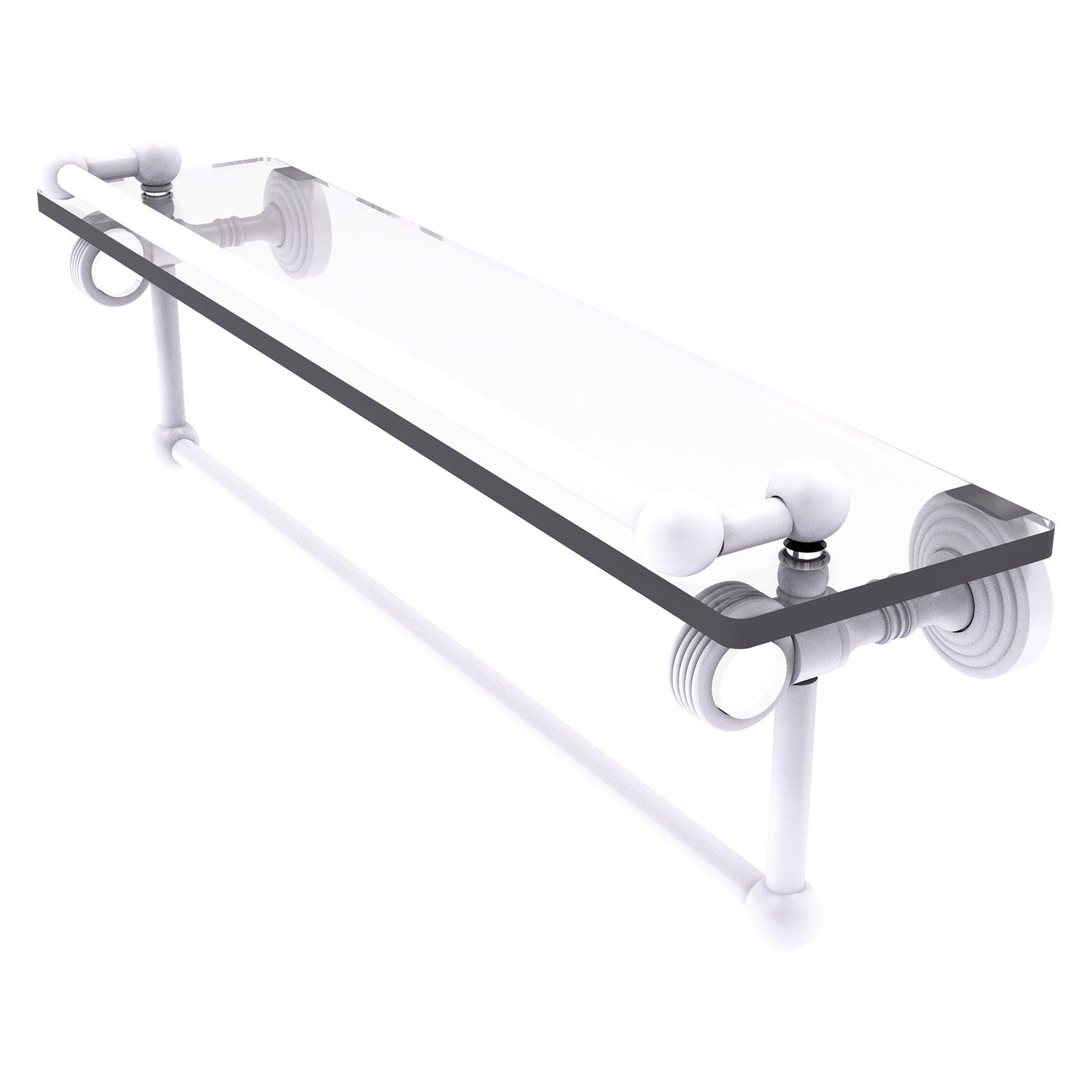 Allied Brass Pacific Grove 22" x 5.5" Matte White Solid Brass Gallery Glass Shelf With Towel Bar and Grooved Accents