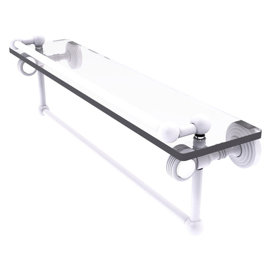 Allied Brass Pacific Grove 22" x 5.5" Matte White Solid Brass Gallery Glass Shelf With Towel Bar and Grooved Accents