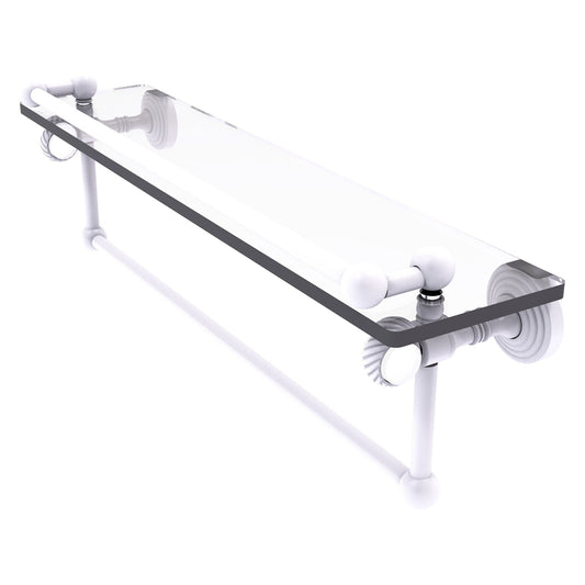 Allied Brass Pacific Grove 22" x 5.5" Matte White Solid Brass Gallery Glass Shelf With Towel Bar and Twisted Accents