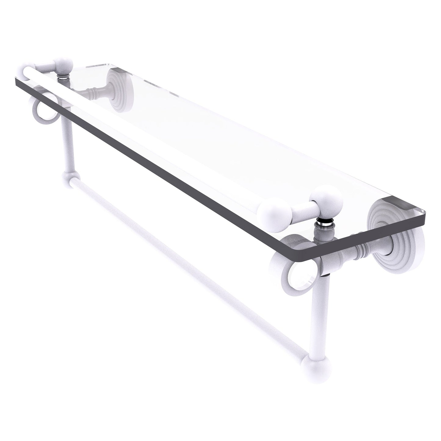 Allied Brass Pacific Grove 22" x 5.5" Matte White Solid Brass Glass Shelf With Gallery Rail and Towel Bar