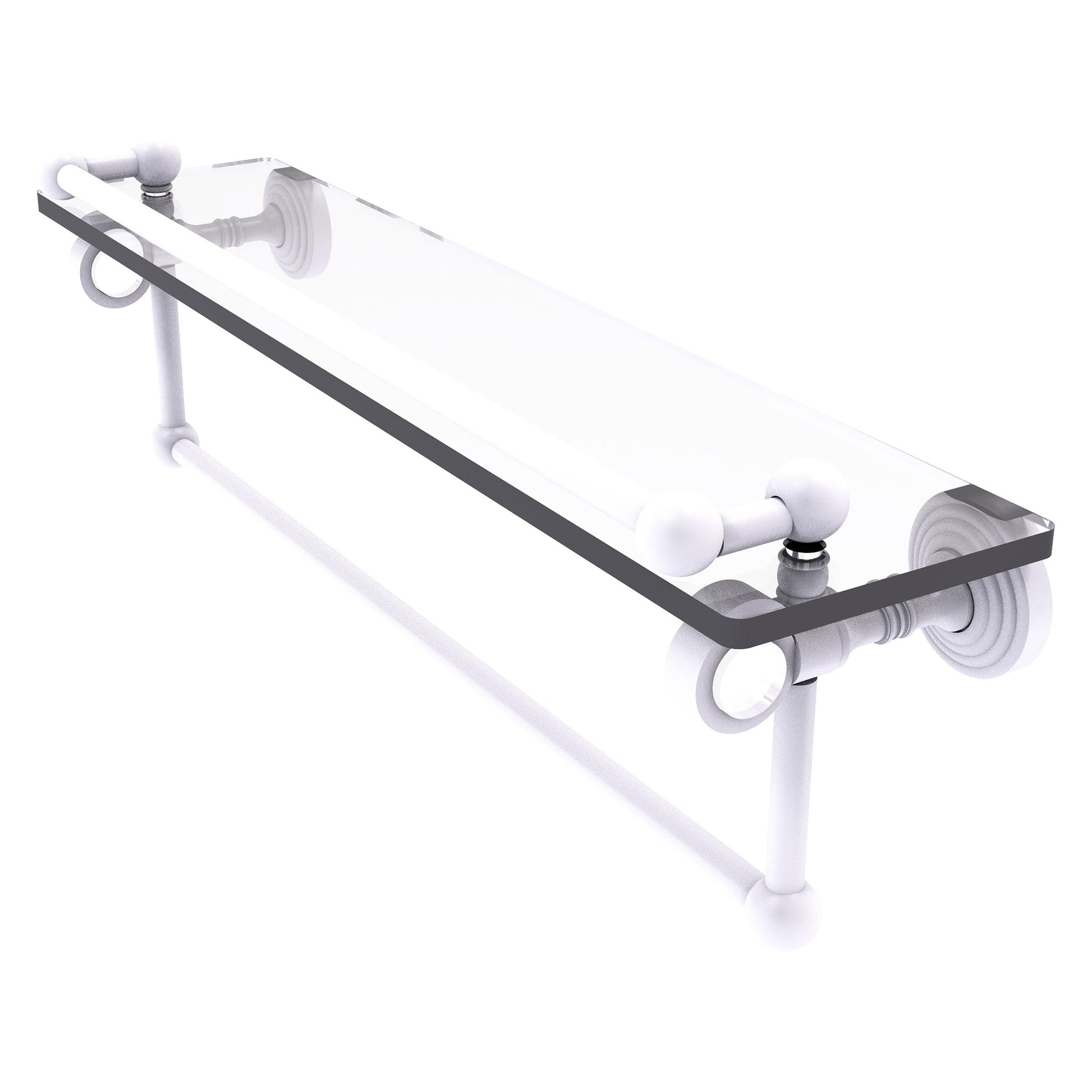 Allied Brass Pacific Grove 22" x 5.5" Matte White Solid Brass Glass Shelf With Gallery Rail and Towel Bar