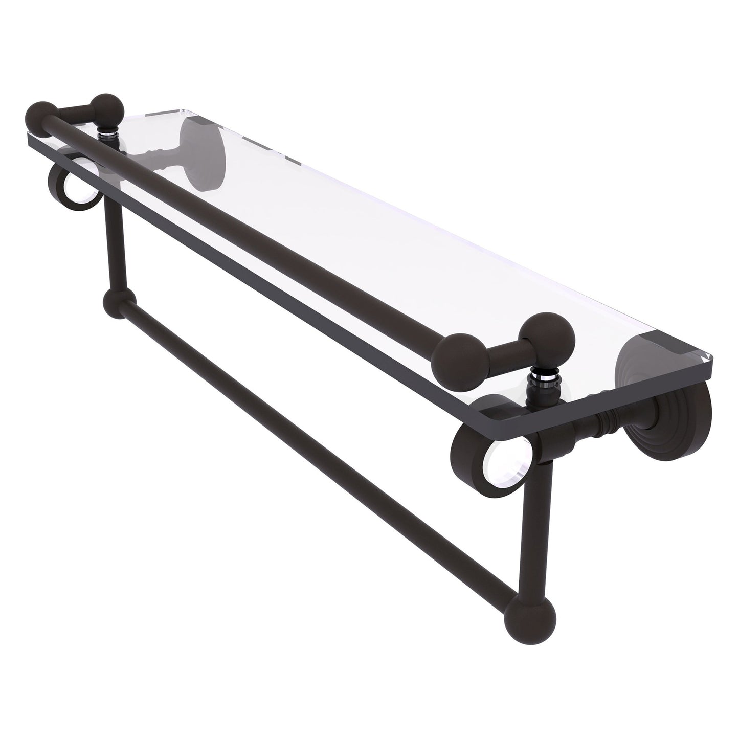 Allied Brass Pacific Grove 22" x 5.5" Oil Rubbed Bronze Solid Brass Glass Shelf With Gallery Rail and Towel Bar